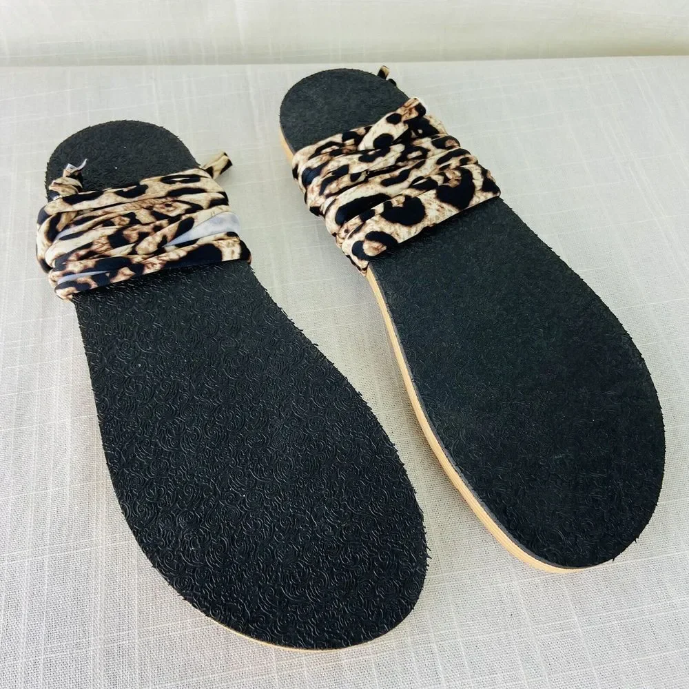 Chula 3 Loop Flat Lace Up Sandals Leopard‎ Interchangeable Laces Womens 8-9 NEW